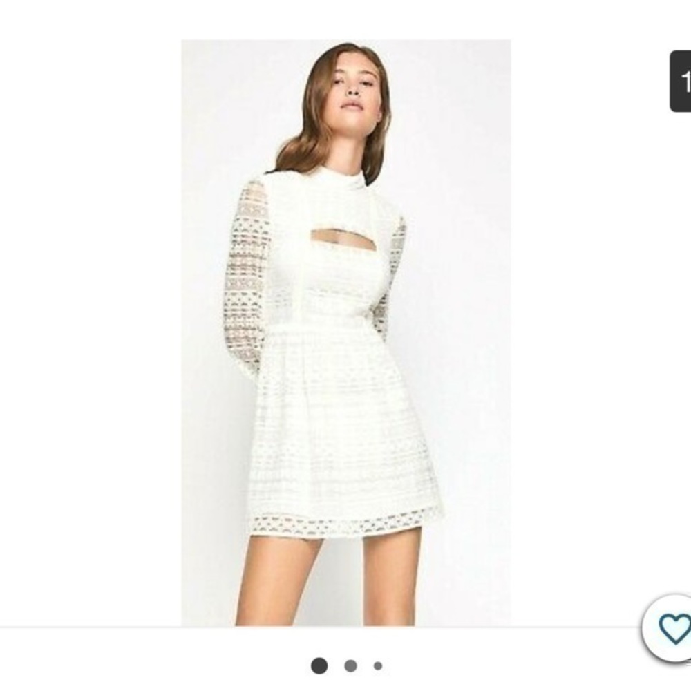BCBGENERATION white lace dress long sleeve size 4 sheer high neck cut out